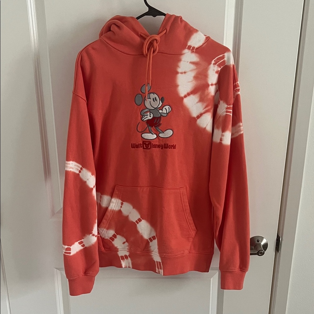 Disney Women's Coral and White Tie-Dye Sweater